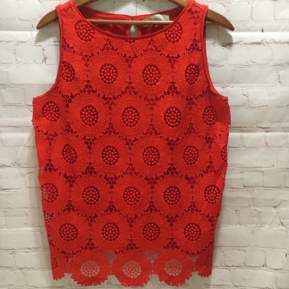 LOFT Tops - LOFT crochet lace tomato red sleeveless top medium